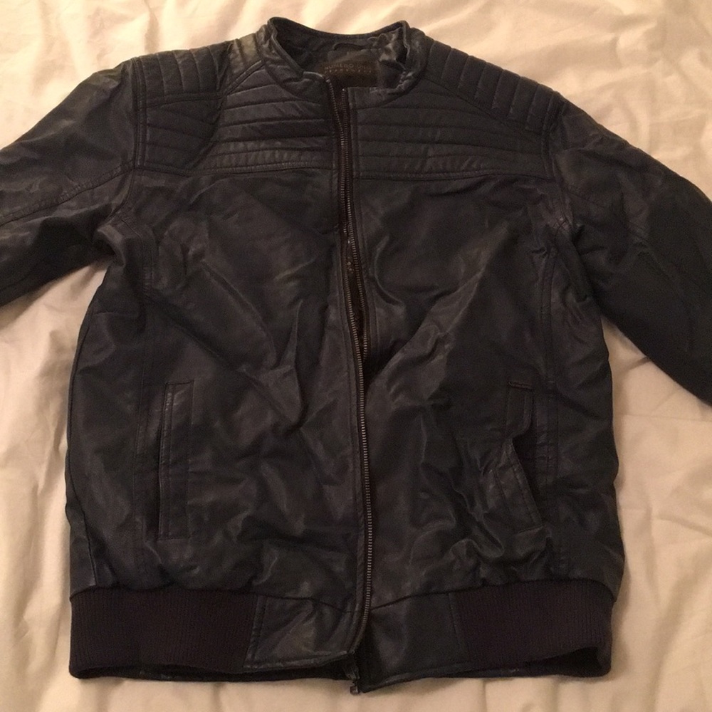 Faux Leather Jacket (Dark Blue)